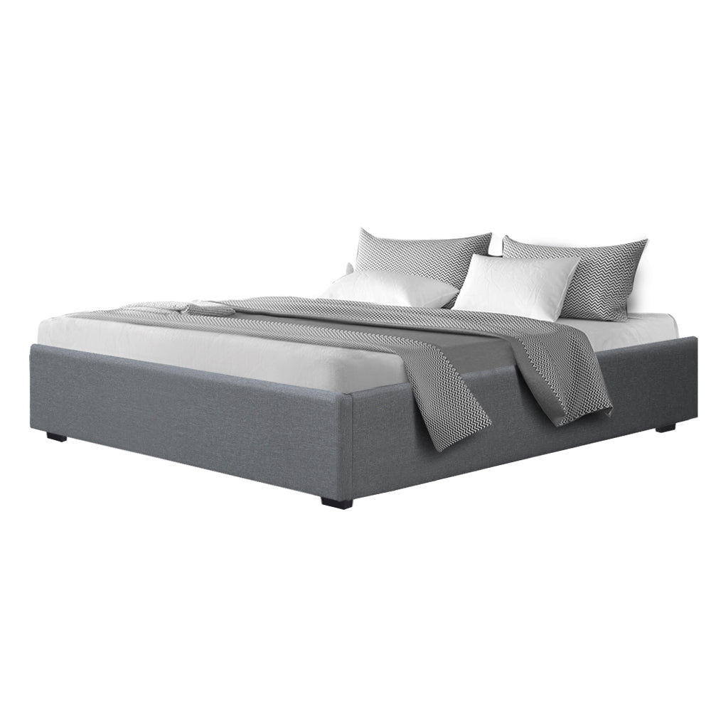 P&F FabSeries Bed Frame King Size Gas Lift Storage Grey Fabric