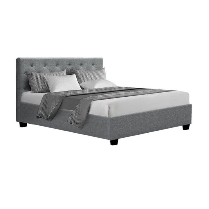 P&F FabSeries Vila Bed Frame Fabric Gas Lift Storage - Grey Double