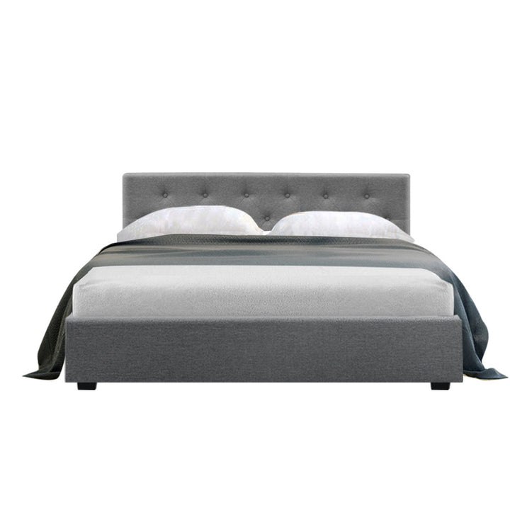 P&F FabSeries Vila Bed Frame Fabric Gas Lift Storage - Grey Double