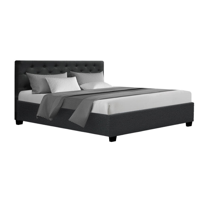 P&F FabSeries Vila Bed Frame Fabric Gas Lift Storage - Charcoal Queen