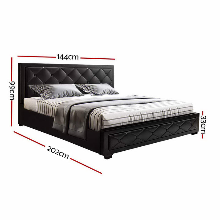 P&F ZennHome Bed Frame Double Size Gas Lift Storage Black Leather