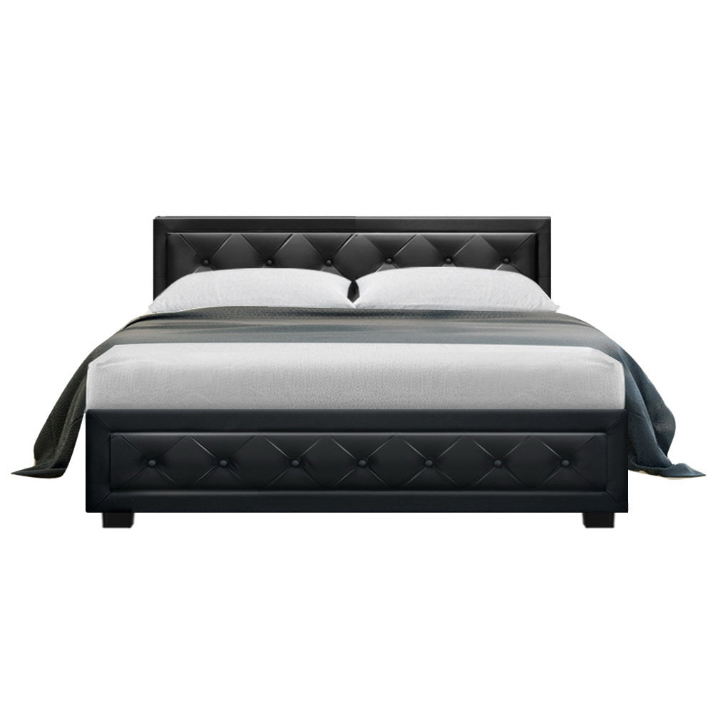 P&F ZennHome Bed Frame Double Size Gas Lift Storage Black Leather