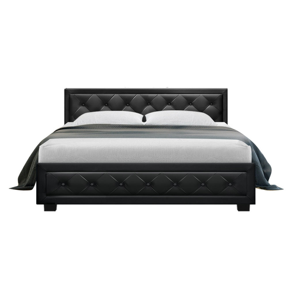 P&F FabSeries Bed Frame PU Leather Gas Lift Storage - Black Queen