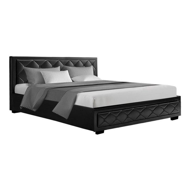 P&F BohoNest Bed Frame PU Leather Gas Lift Storage - Black King