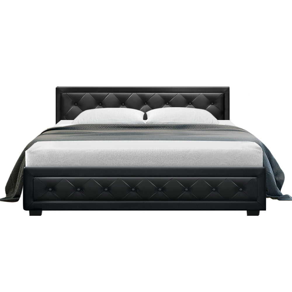 P&F BohoNest Bed Frame PU Leather Gas Lift Storage - Black King