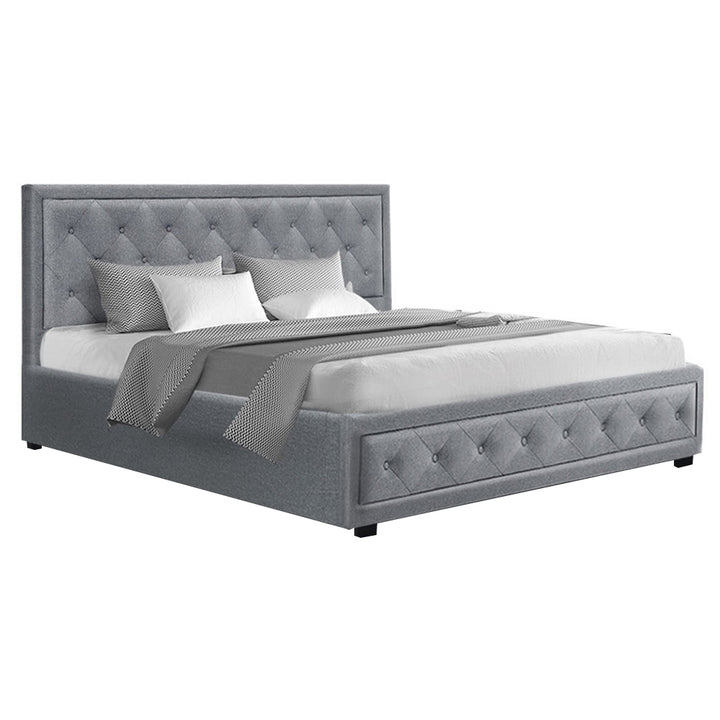 P&F FabSeries Cross Bed Frame Fabric Gas Lift Storage - Grey King