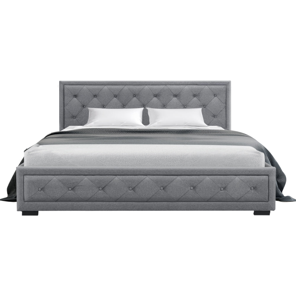 P&F FabSeries Cross Bed Frame Fabric Gas Lift Storage - Grey King