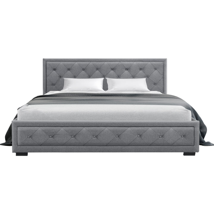 P&F FabSeries Cross Bed Frame Fabric Gas Lift Storage - Grey King