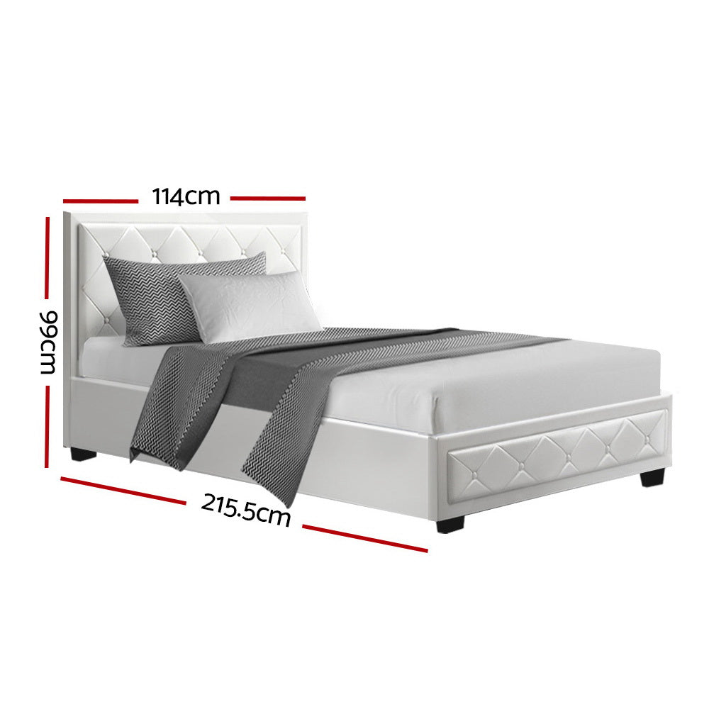 P&F SkyWay Tiyo Bed Frame PU Leather Gas Lift Storage - White King Single