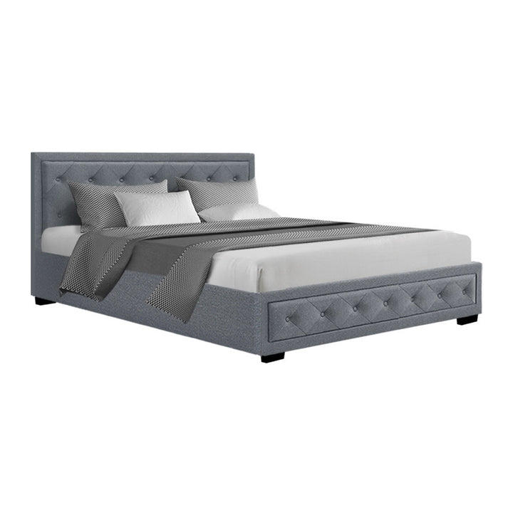 P&F FabSeries Bed Frame Fabric Gas Lift Storage - Grey Queen