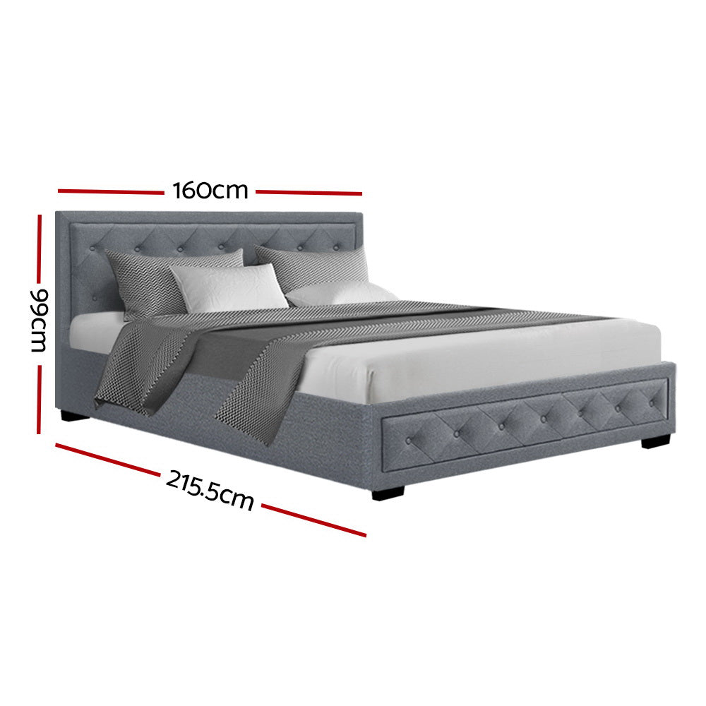 P&F FabSeries Bed Frame Fabric Gas Lift Storage - Grey Queen