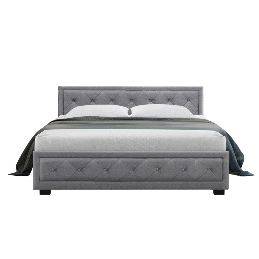 P&F FabSeries Bed Frame Fabric Gas Lift Storage - Grey Queen