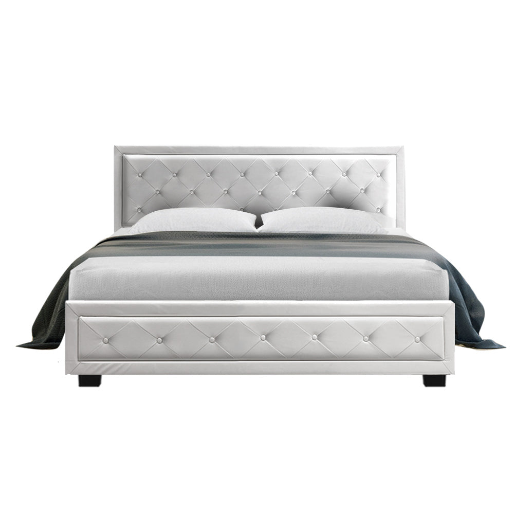 P&F BohoNest Bed Frame PU Leather Gas Lift Storage - White Queen