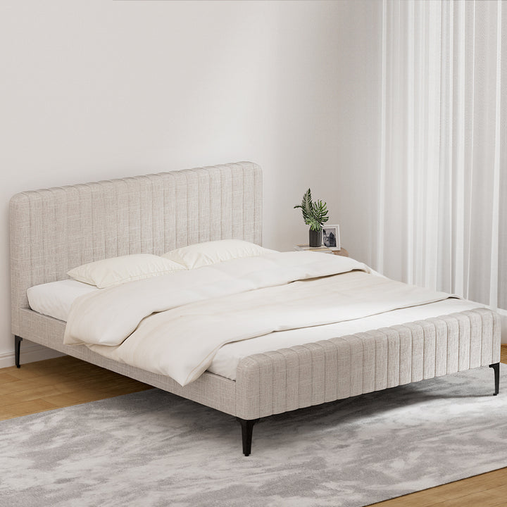 P&F FabSeries Amaros Bed Frame King Bed Base w Headboard Beige Fabric