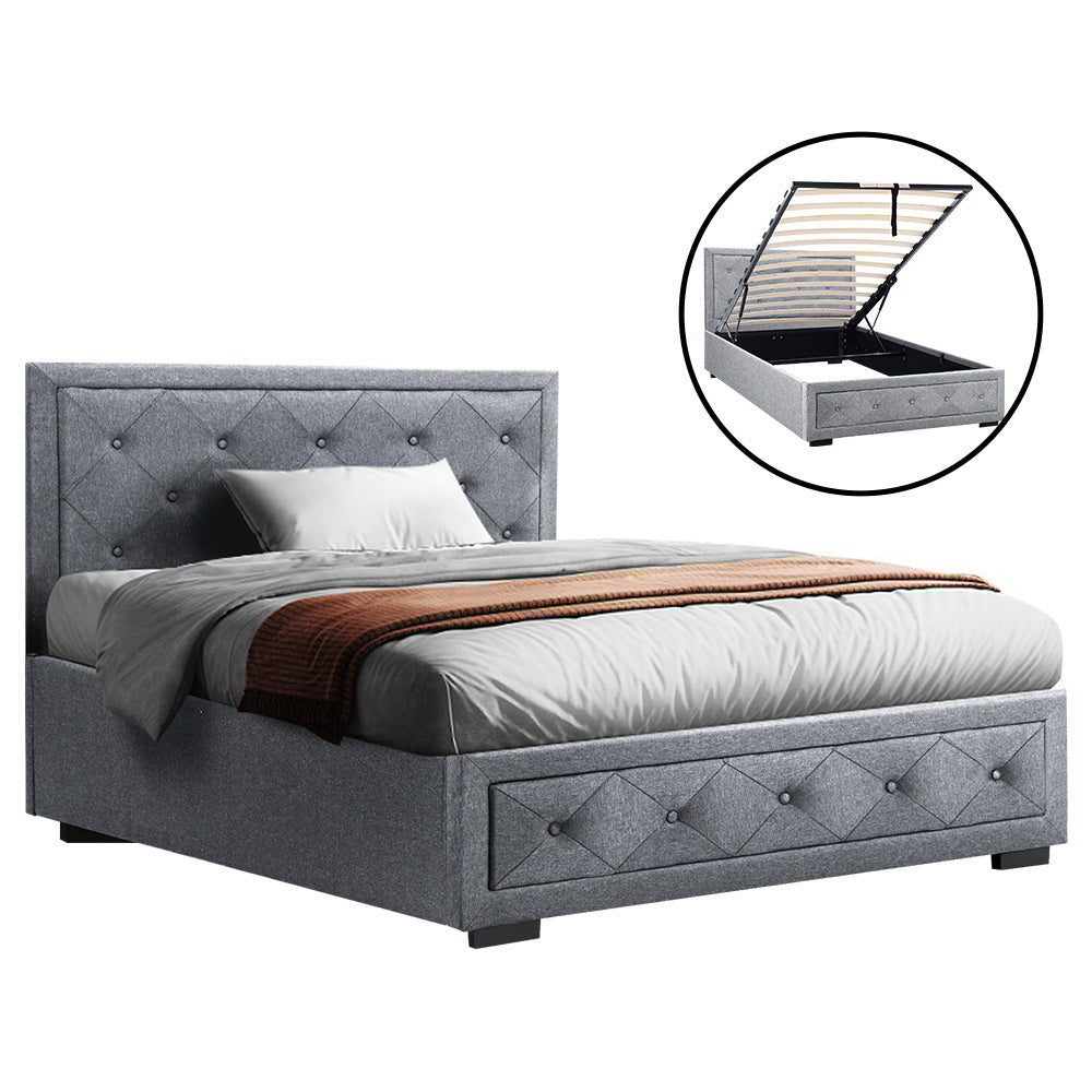 P&F FabSeries Bed Frame King Single Size Gas Lift Base With Storage Mattress Fabric