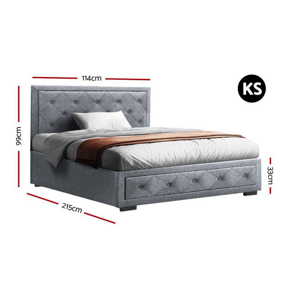 P&F FabSeries Bed Frame King Single Size Gas Lift Base With Storage Mattress Fabric