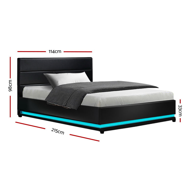 P&F SkyWay RGB LED Bed Frame King Single Size Gas Lift Base Storage Leather LUMI