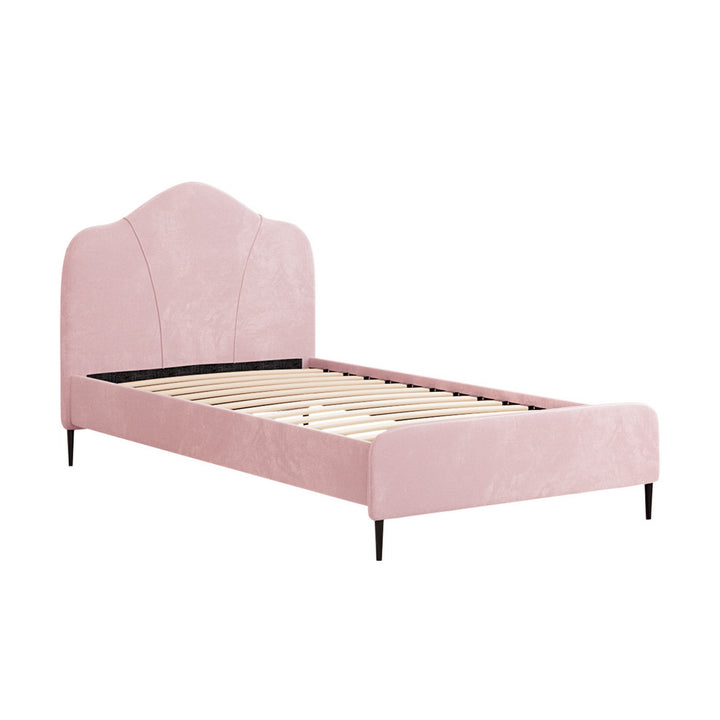 P&F FabSeries Bed Frame King Single Size Velvet Pink OLAN