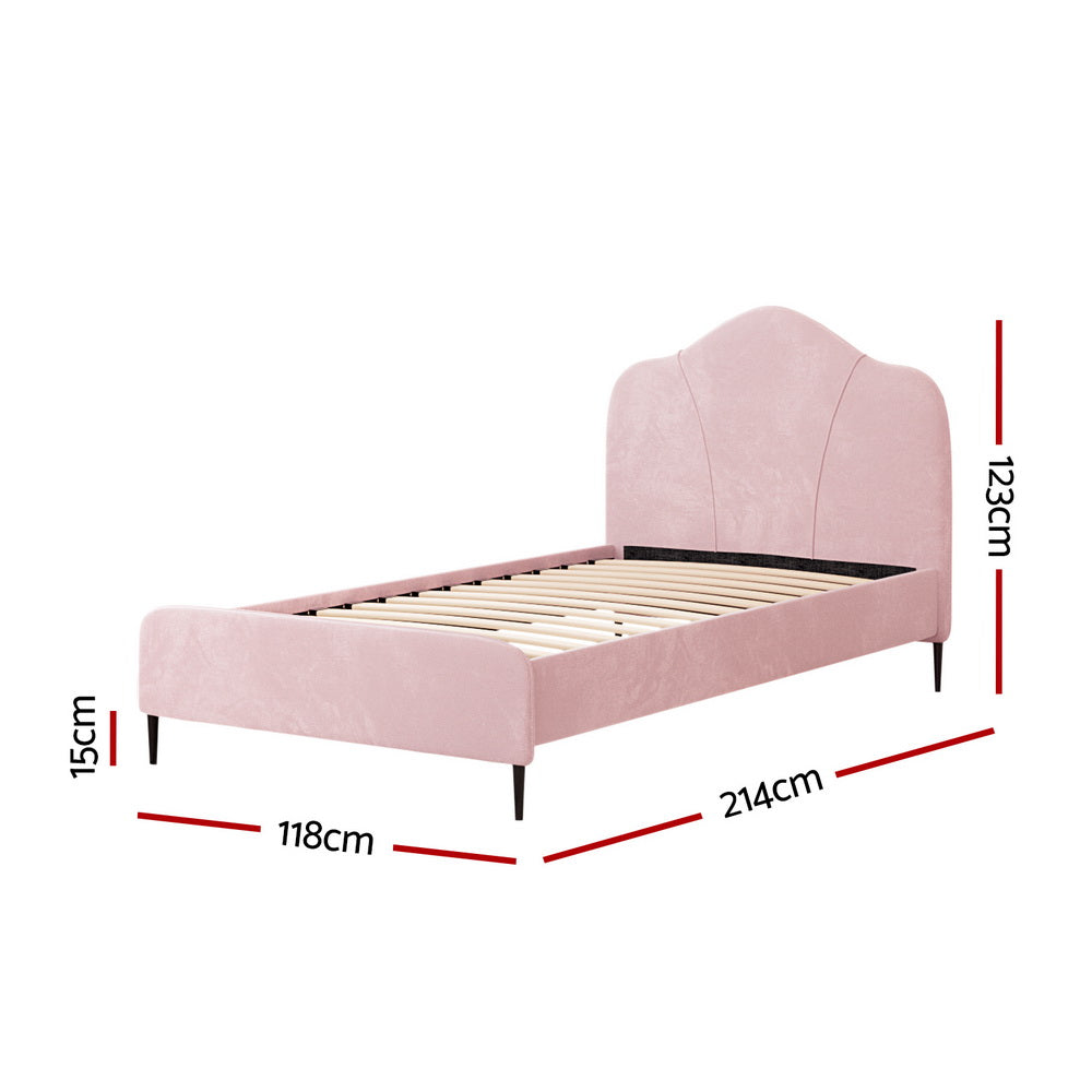 P&F FabSeries Bed Frame King Single Size Velvet Pink OLAN
