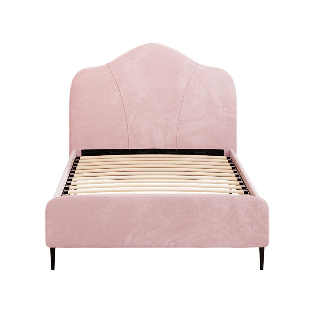P&F FabSeries Bed Frame King Single Size Velvet Pink OLAN