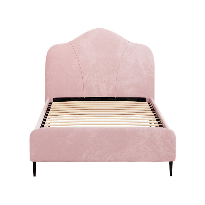 P&F FabSeries Bed Frame King Single Size Velvet Pink OLAN