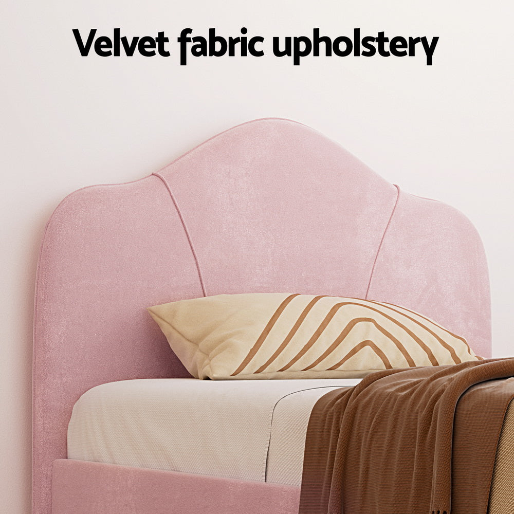 P&F FabSeries Bed Frame King Single Size Velvet Pink OLAN