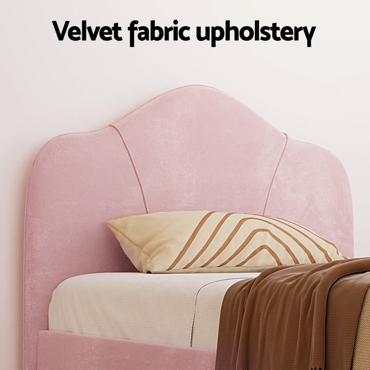 P&F FabSeries Bed Frame King Single Size Velvet Pink OLAN