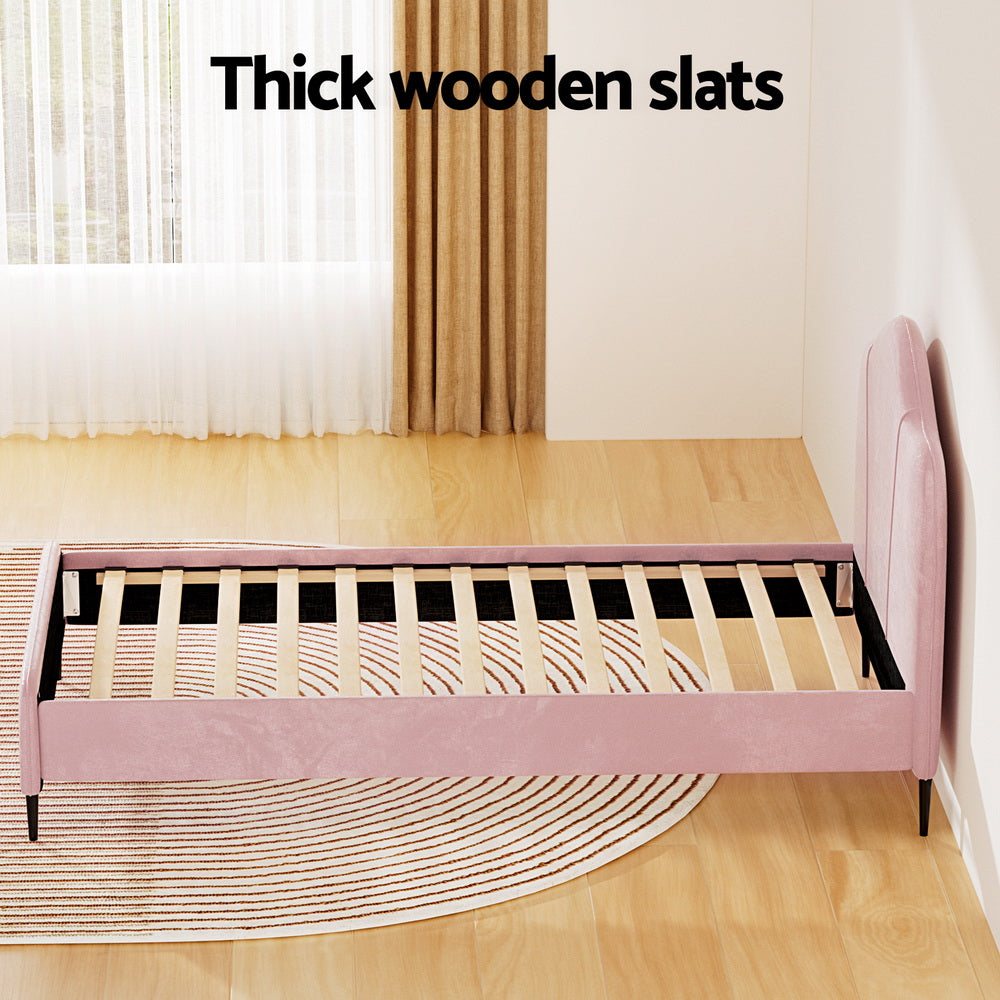 P&F FabSeries Bed Frame King Single Size Velvet Pink OLAN