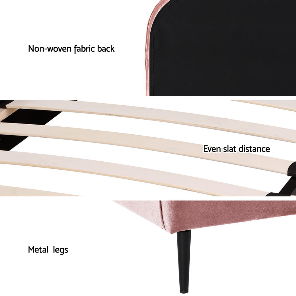 P&F FabSeries Bed Frame King Single Size Velvet Pink OLAN