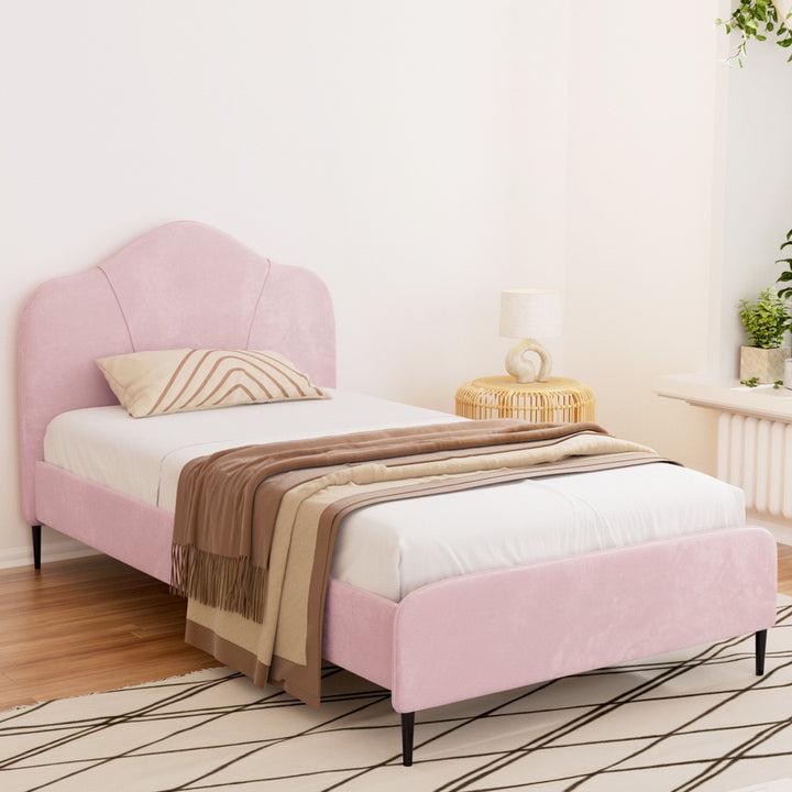 P&F FabSeries Bed Frame King Single Size Velvet Pink OLAN