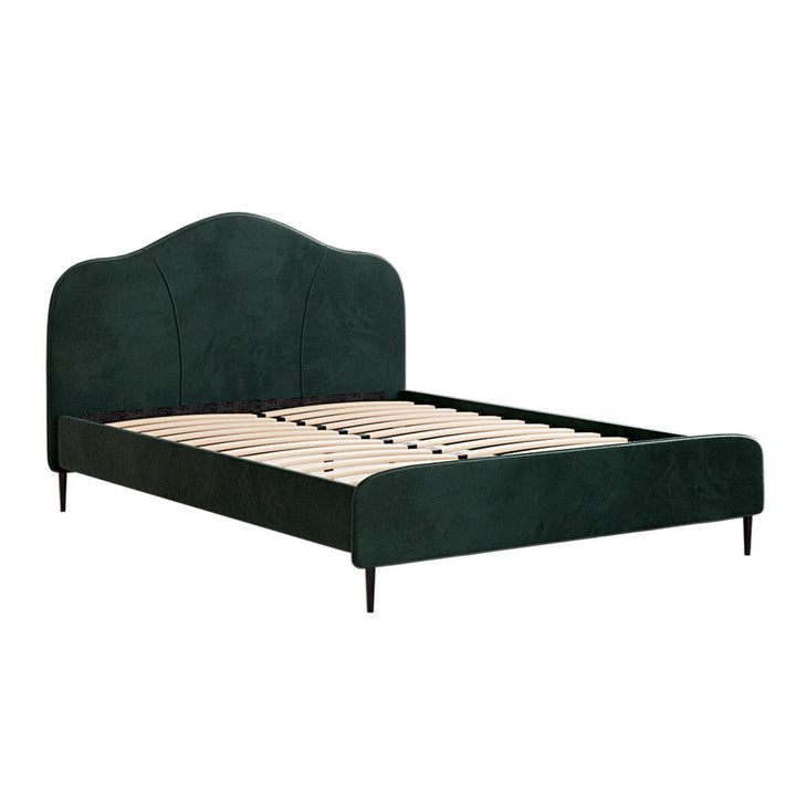 P&F SkyWay Bed Frame Queen Size Velvet Dark Green OLAN