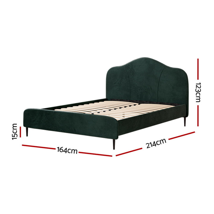 P&F SkyWay Bed Frame Queen Size Velvet Dark Green OLAN