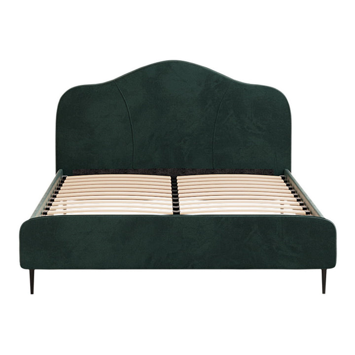P&F SkyWay Bed Frame Queen Size Velvet Dark Green OLAN
