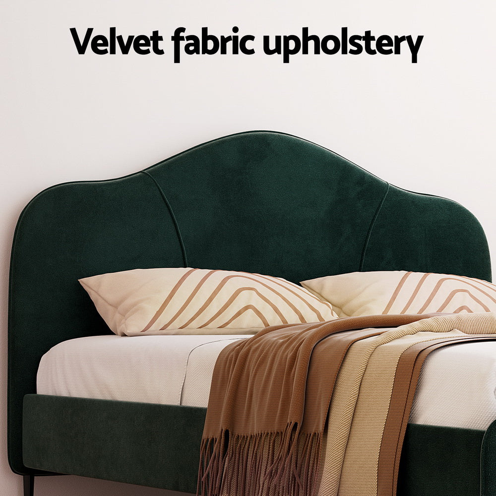 P&F SkyWay Bed Frame Queen Size Velvet Dark Green OLAN