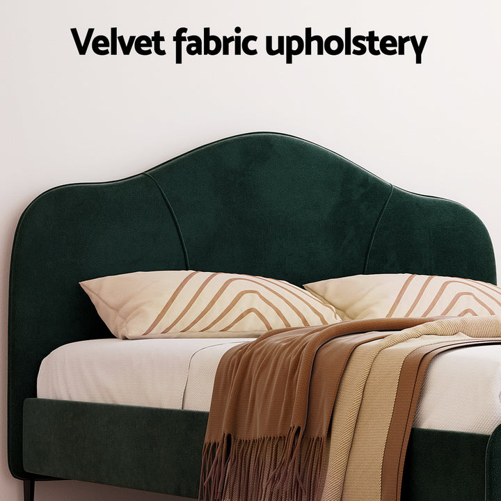 P&F SkyWay Bed Frame Queen Size Velvet Dark Green OLAN