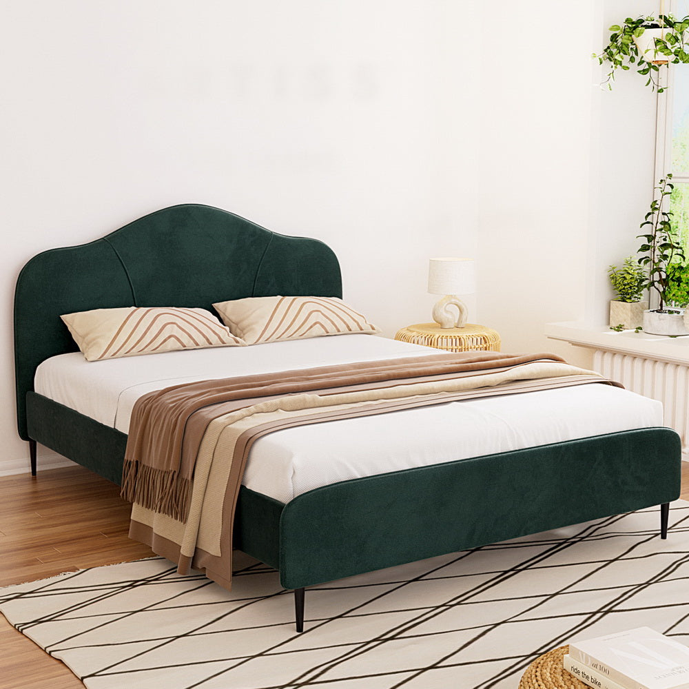 P&F SkyWay Bed Frame Queen Size Velvet Dark Green OLAN