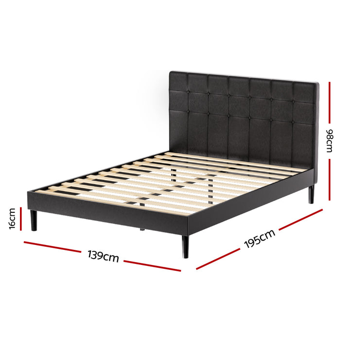 P&F SkyWay Bed Frame Double Bed w LED Lights Charge Ports Black Leather