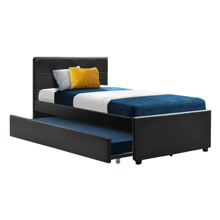 P&F DreamStyle Bed Frame King Single Size Black Leather