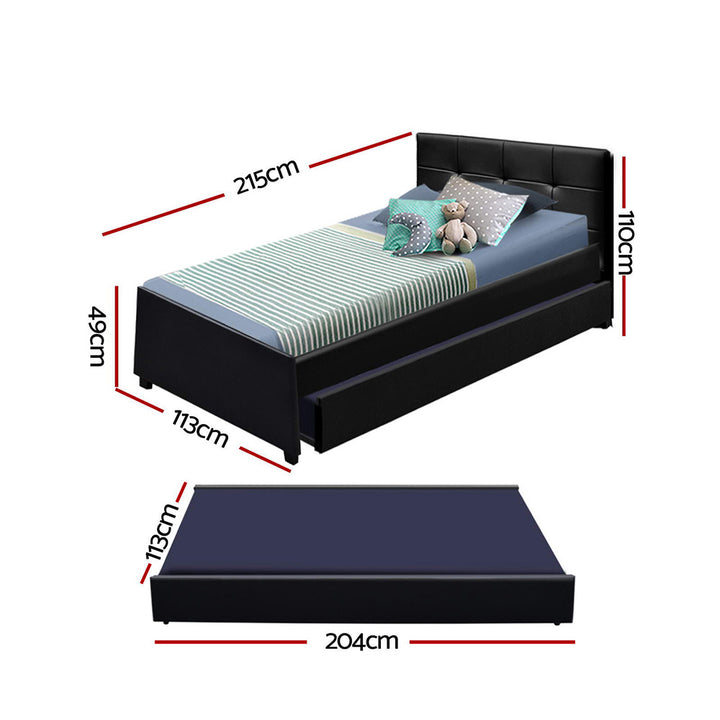 P&F DreamStyle Bed Frame King Single Size Black Leather