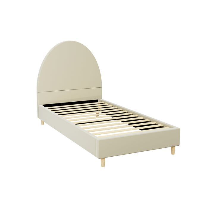 P&F SkyWay Bed Frame Single Size Bed Base w Arched Headboard Velvet Fabric Cream