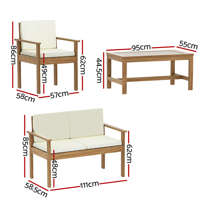 P&F ZennHome Outdoor Sofa Set 4-Seater Acacia Wood Lounge Setting Table Chairs