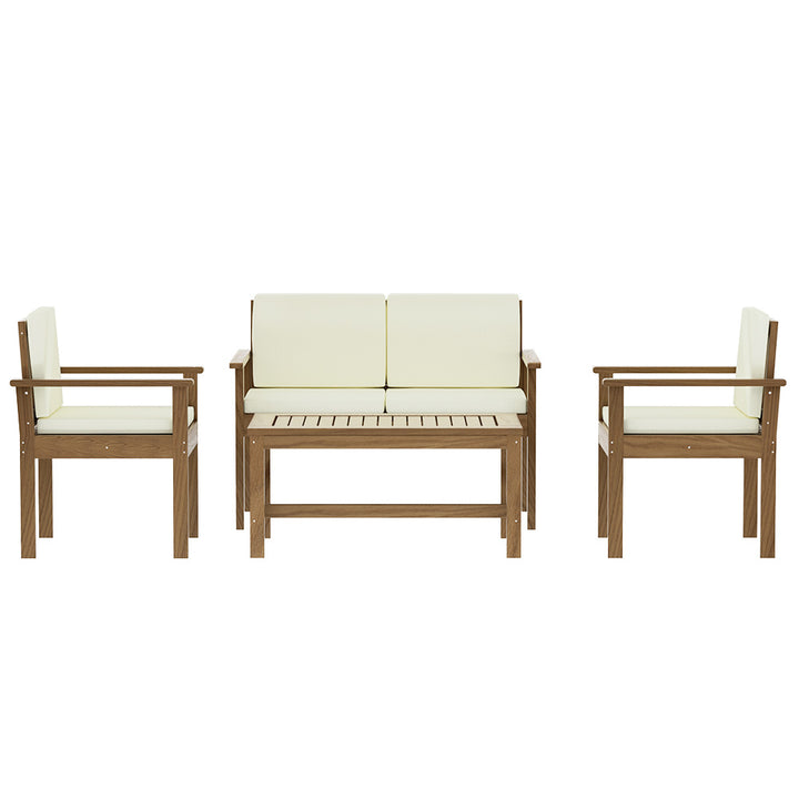 P&F ZennHome Outdoor Sofa Set 4-Seater Acacia Wood Lounge Setting Table Chairs