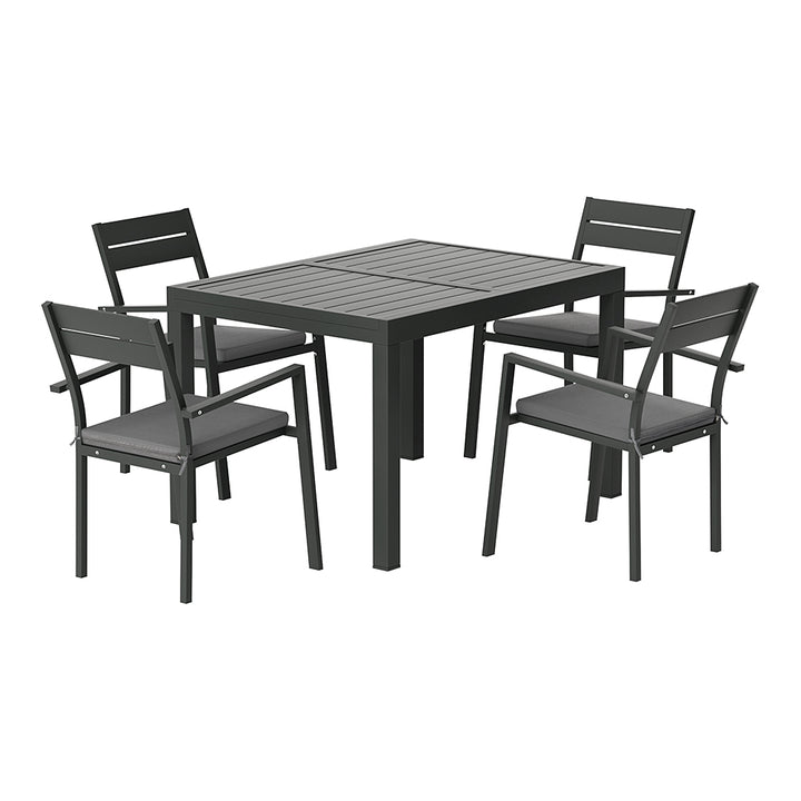 P&F ZennHome 5pcs Outdoor Dining Set 4-Seater Aluminum Extension Table Chairs Lounge