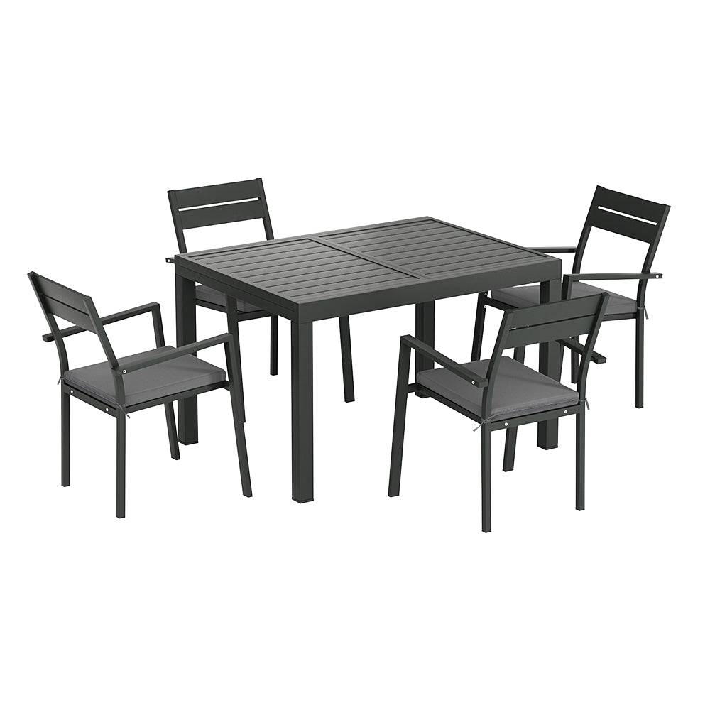 P&F ZennHome 5pcs Outdoor Dining Set 4-Seater Aluminum Extension Table Chairs Lounge