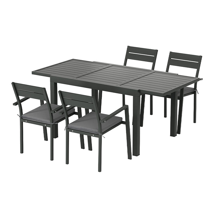 P&F ZennHome 5pcs Outdoor Dining Set 4-Seater Aluminum Extension Table Chairs Lounge