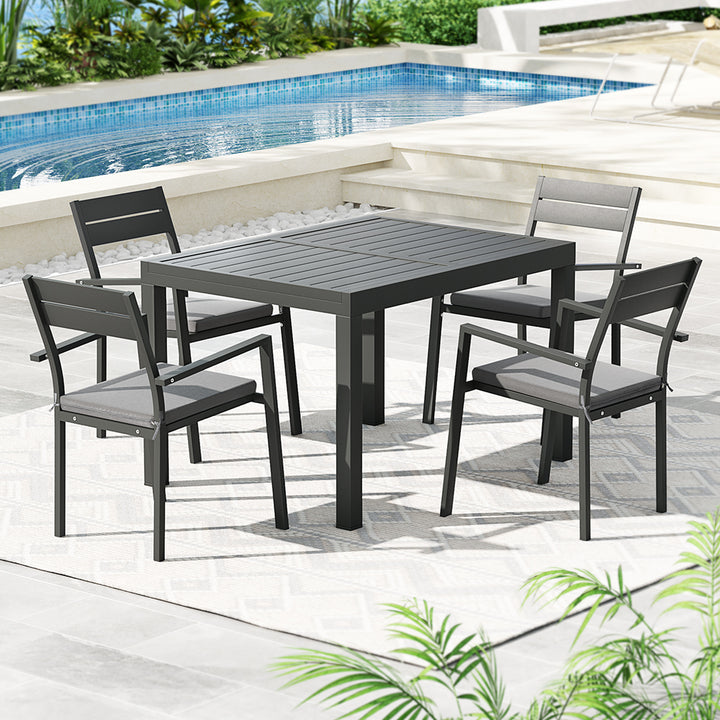 P&F ZennHome 5pcs Outdoor Dining Set 4-Seater Aluminum Extension Table Chairs Lounge