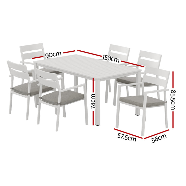 P&F ZennHome 7 Piece Outdoor Dining Set Aluminum 6-seater