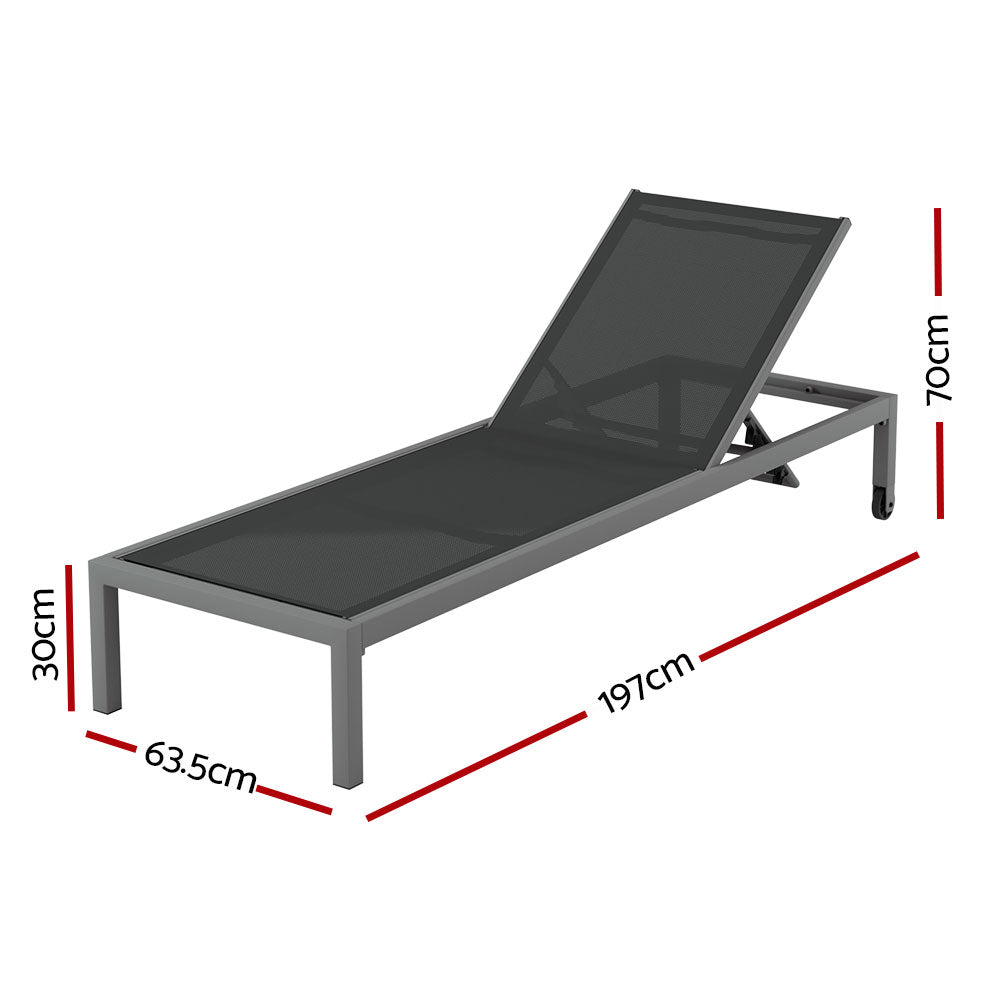 P&F ZennHome Sun Lounger Outdoor Lounge Chair Patio Furniture Aluminium Wheels Pool