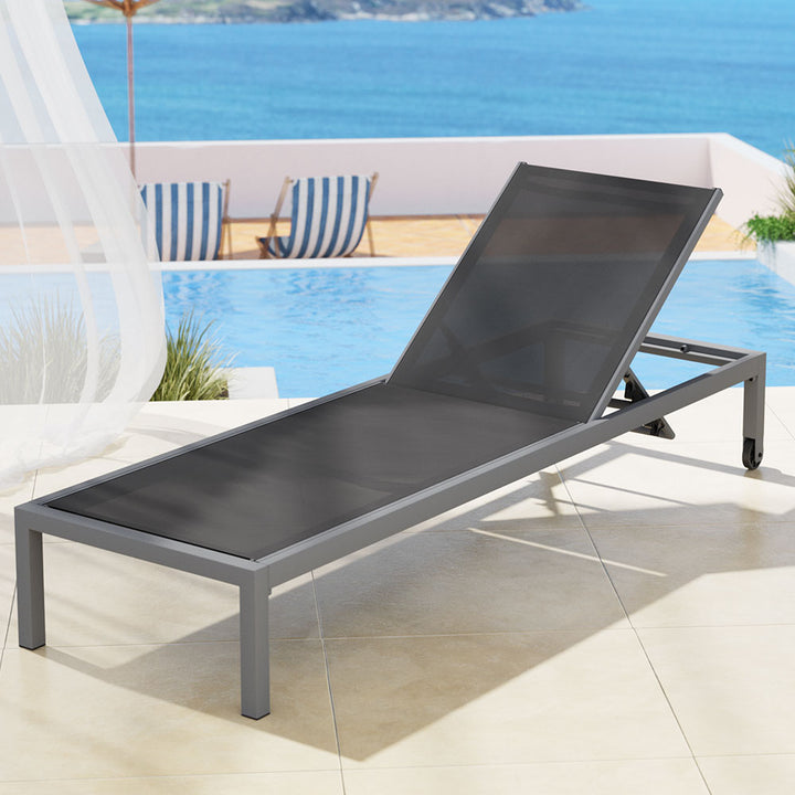 P&F ZennHome Sun Lounger Outdoor Lounge Chair Patio Furniture Aluminium Wheels Pool