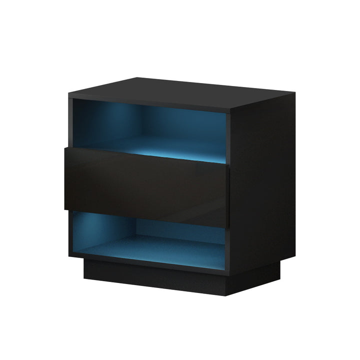 P&F SkyWay Bedside Table LED with 2 Shelves - HANA Black